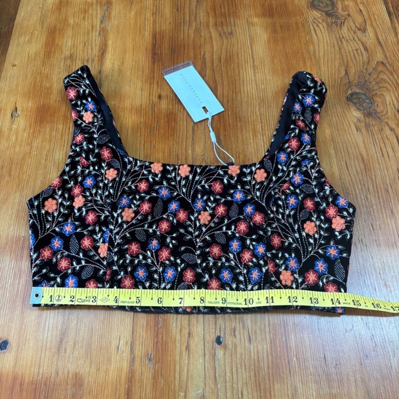 Endless Rose Floral Embroidered Velvet Crop Top Black Orange Blue Size M NWT - Picture 3 of 8